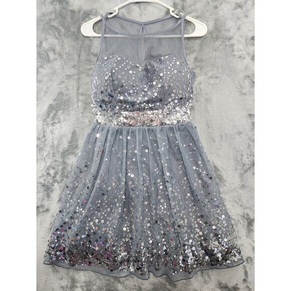 Delia's Sequin Illusion Sweetheart Neckline Cocktail Dress Size 3 Gray Silver - Picture 1 of 10